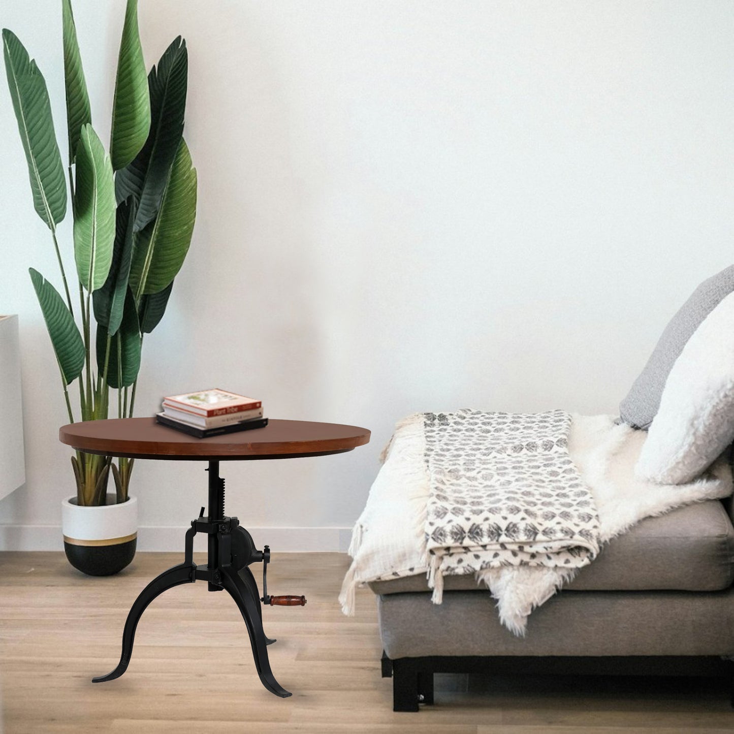 Adjustable Crank Coffee Table, Chestnut Finish