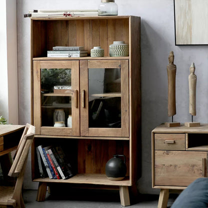 Reclaimed Wooden Storage Cabinet With Glass Doors