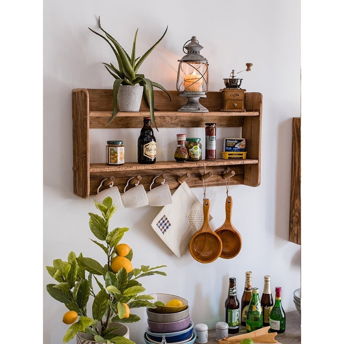 Reclaimed Wooden Hook Rack With Shelf