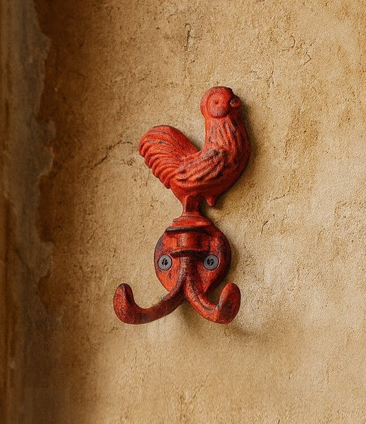 Rooster Dbl Hook Cast Iron Red