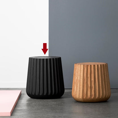 Fluted Wooden Stool, Black, Dia 22 inch