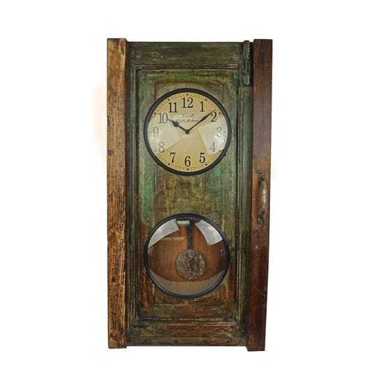 Recycled Old Wood Panel Pendulum Clock