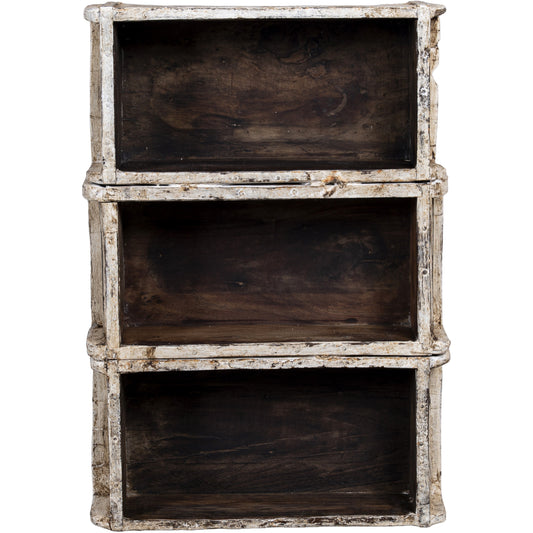 Wooden Brick Mould, Wall Shelf Rack, 3 Tier, White