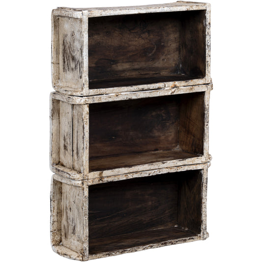 Wooden Brick Mould, Wall Shelf Rack, 3 Tier, White