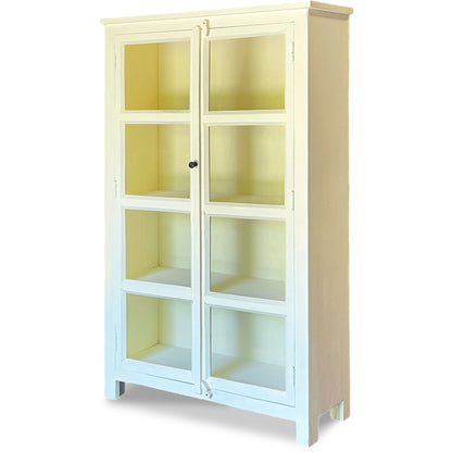 Tall Wooden Cabinet with Glass Doors, Antique White