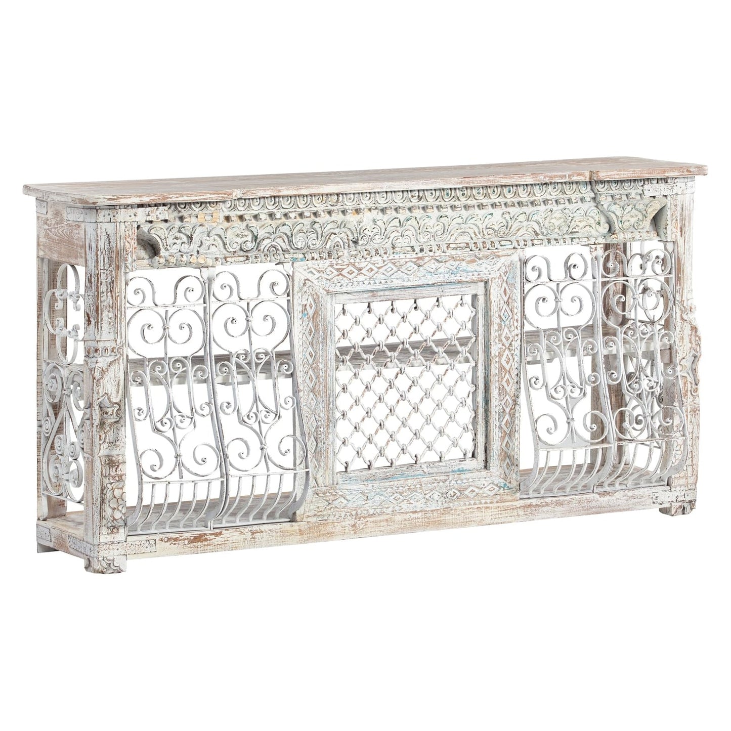 20% OFF Jali Wooden Console, Wrought Iron Panel