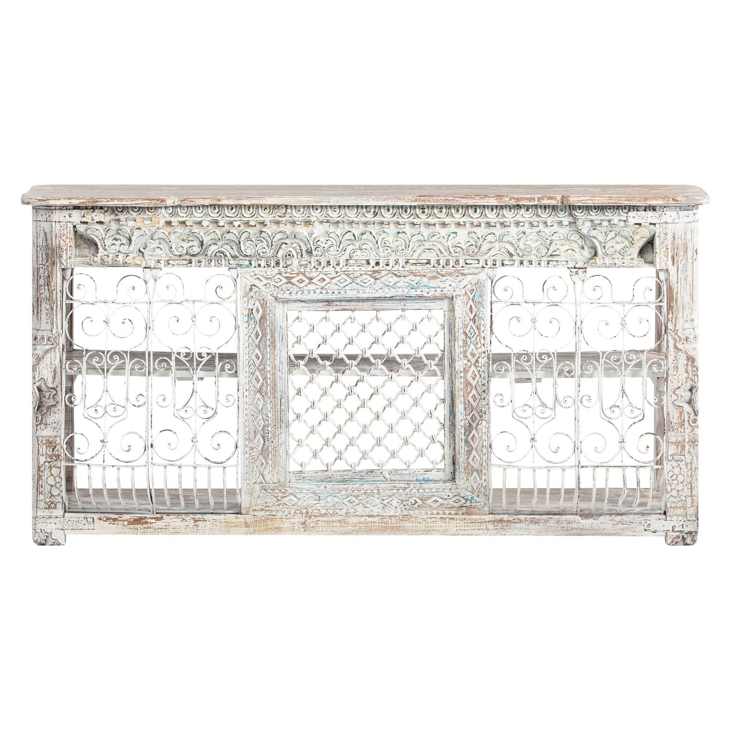 20% OFF Jali Wooden Console, Wrought Iron Panel