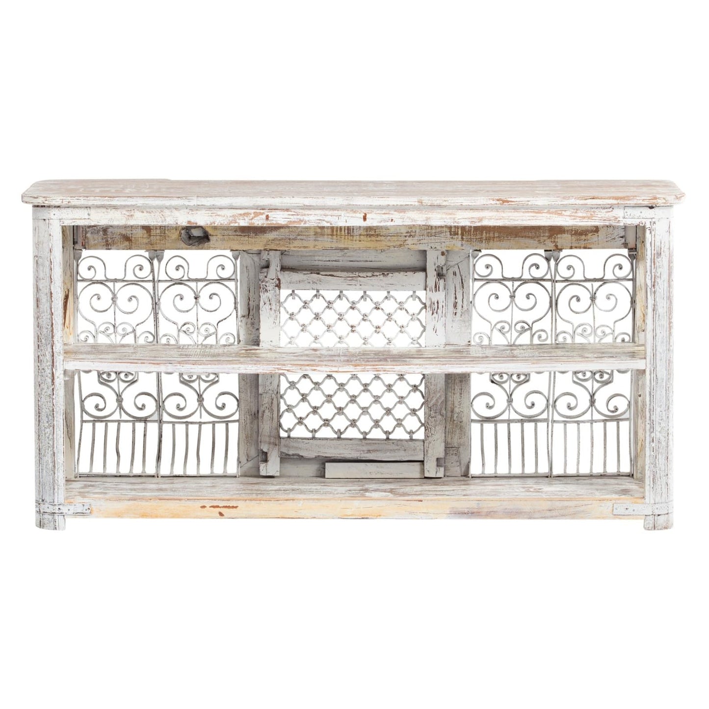 Jali Wooden Console, Wrought Iron Panel