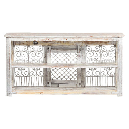 Jali Wooden Console, Wrought Iron Panel