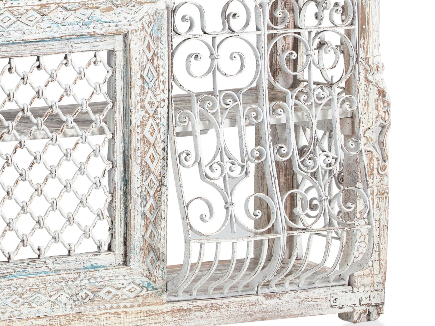Jali Wooden Console, Wrought Iron Panel