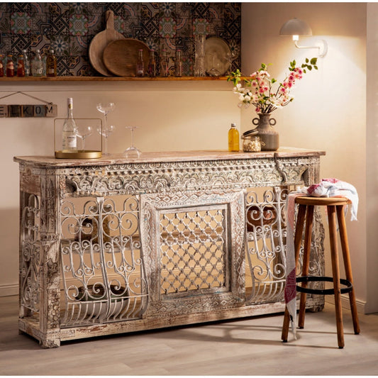 20% OFF Jali Wooden Console, Wrought Iron Panel