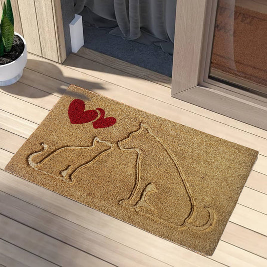 Cat & Dog Lover Coir Doormat, Natural