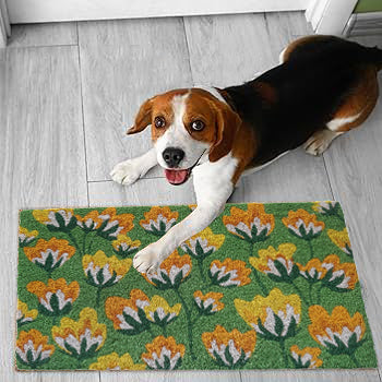 Floral Pattern Coir Doormat, Green