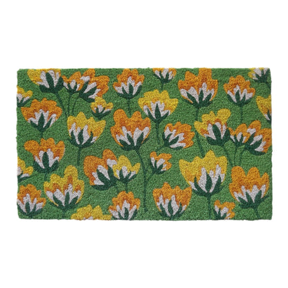 Floral Pattern Coir Doormat, Green