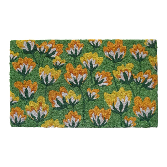 Floral Pattern Coir Doormat, Green
