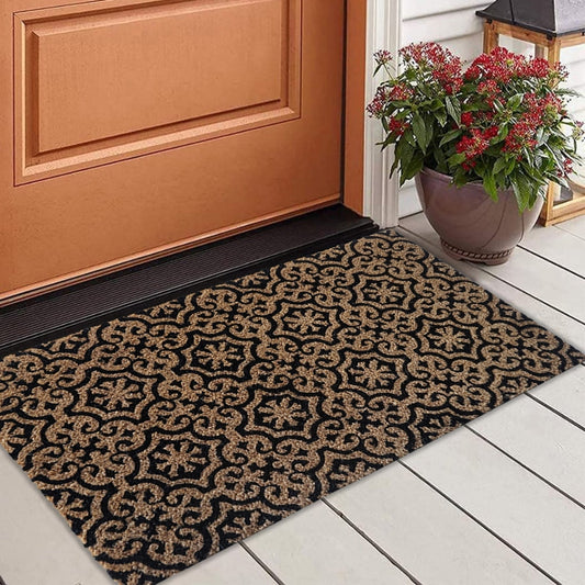 Mosaic Pattern Coir Doormat, Natural, PVC Tufted