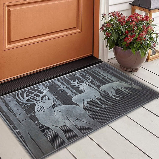 Deer In The Woods Rubber Doormat, Sliver Finish