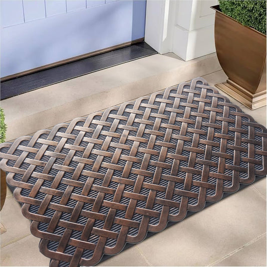 Braided Pattern Rubber Doormat, Copper Finish
