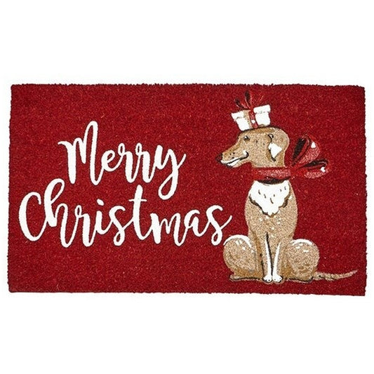 Coir Doormat, "Merry Christmas" Dog, Red