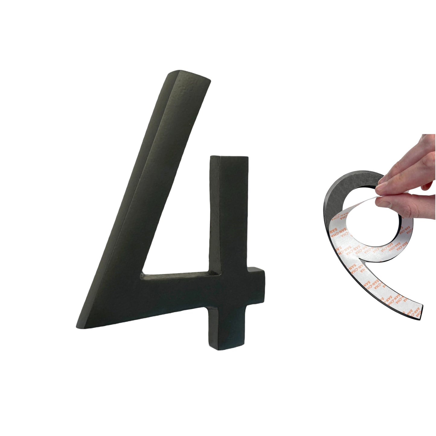 Self Adhesive Aluminum Number 4, 4 inch, Black
