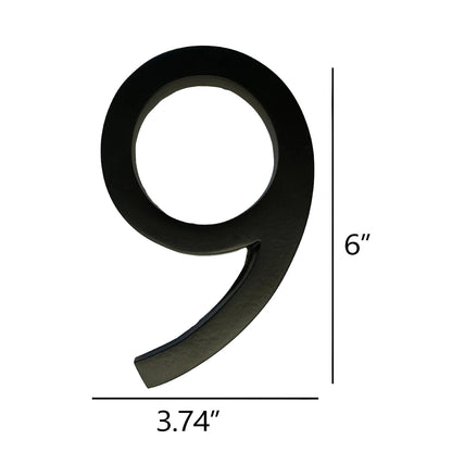 Self Adhesive Aluminum Number 9, 6 inch, Black