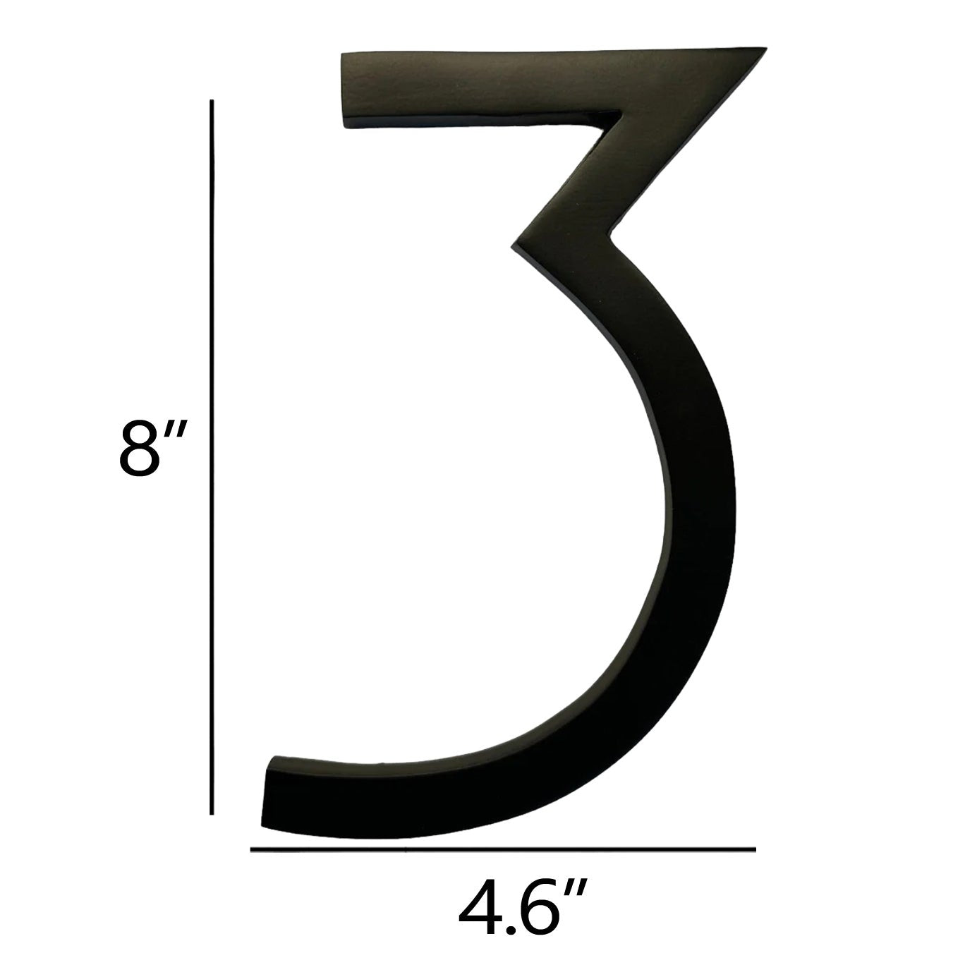 Self Adhesive Aluminum Number 3, 8 inch, Black