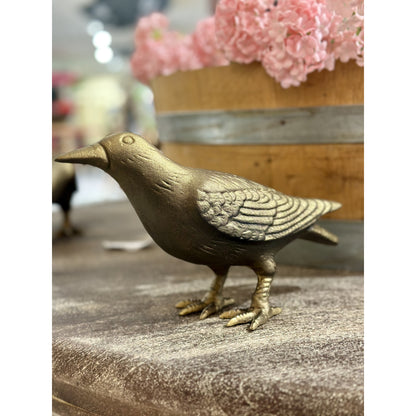 Cast Iron Crow, Head Up, Antique Gold