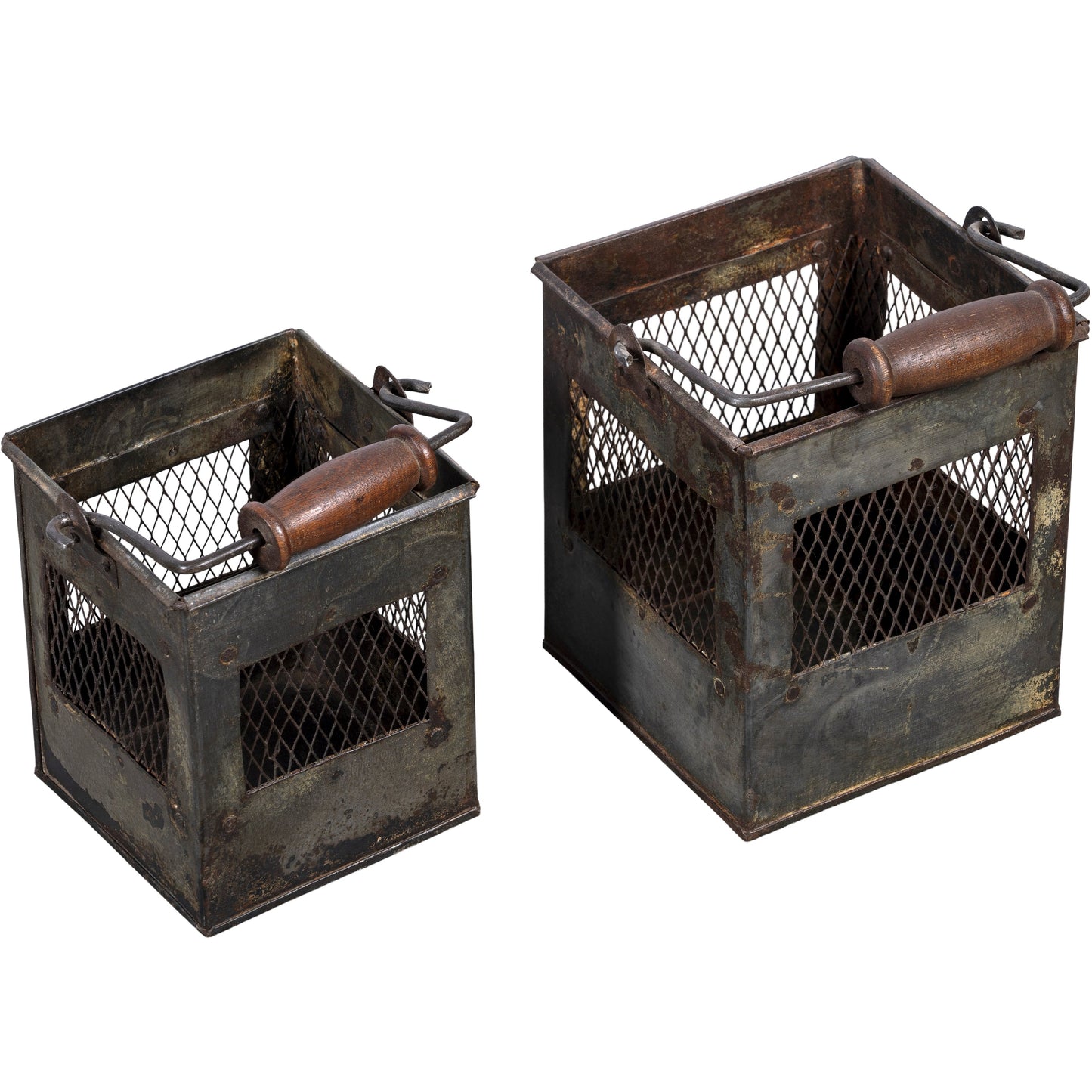 Old Square Bucket/Lantern,  Set Of 2
