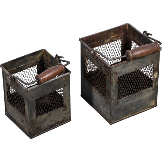 Old Square Bucket/Lantern,  Set Of 2