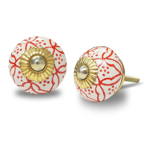 Knob, Ceramic, Red Floral