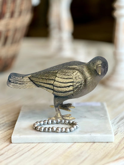 Cast Iron Crow, Head To Side, Antique Gold