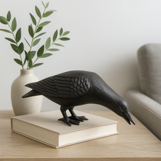Cast Iron Crow, Head Down, Black