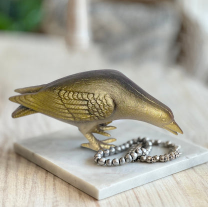 Cast Iron Crow, Head Down, Antique Gold