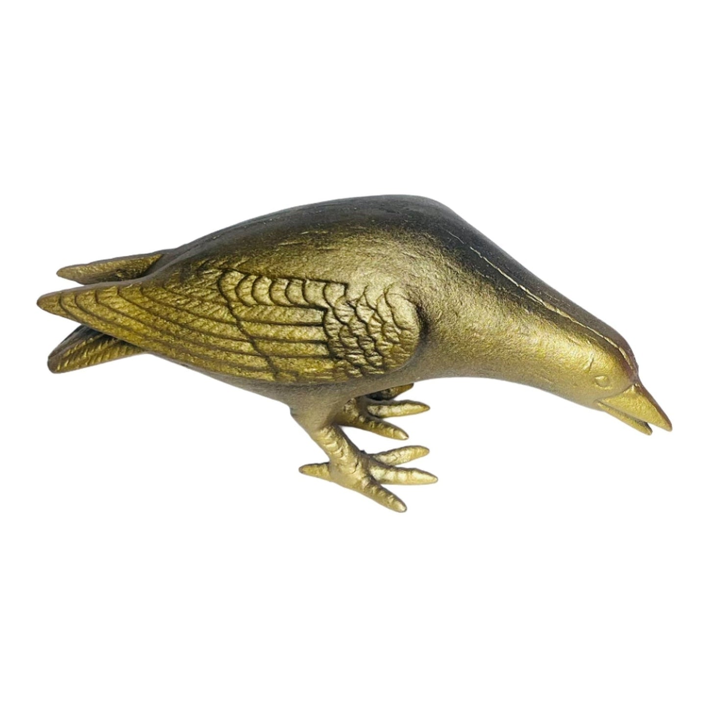 Cast Iron Crow, Head Down, Antique Gold