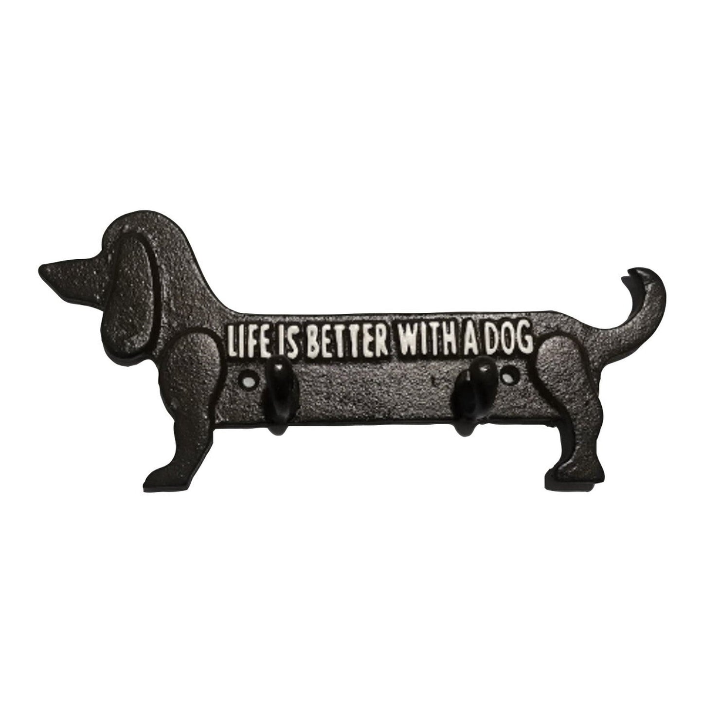 Dachshund 2 hooks, "Life is better with a dog", Black, 10.3