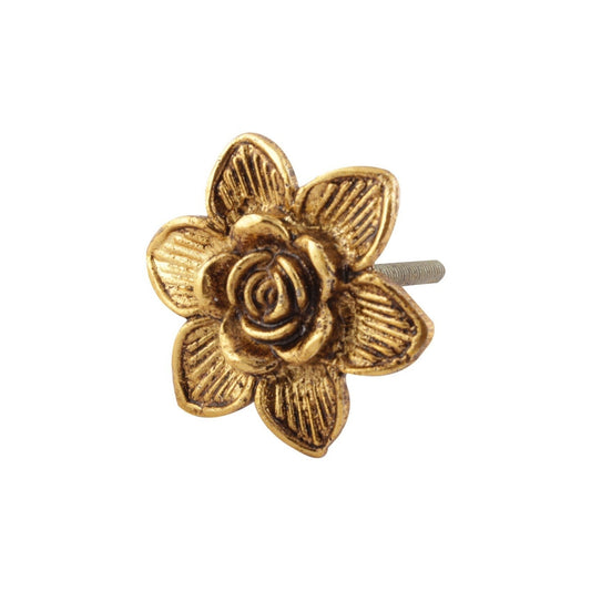 Golden Rose Flower Metal Cabinet Knob