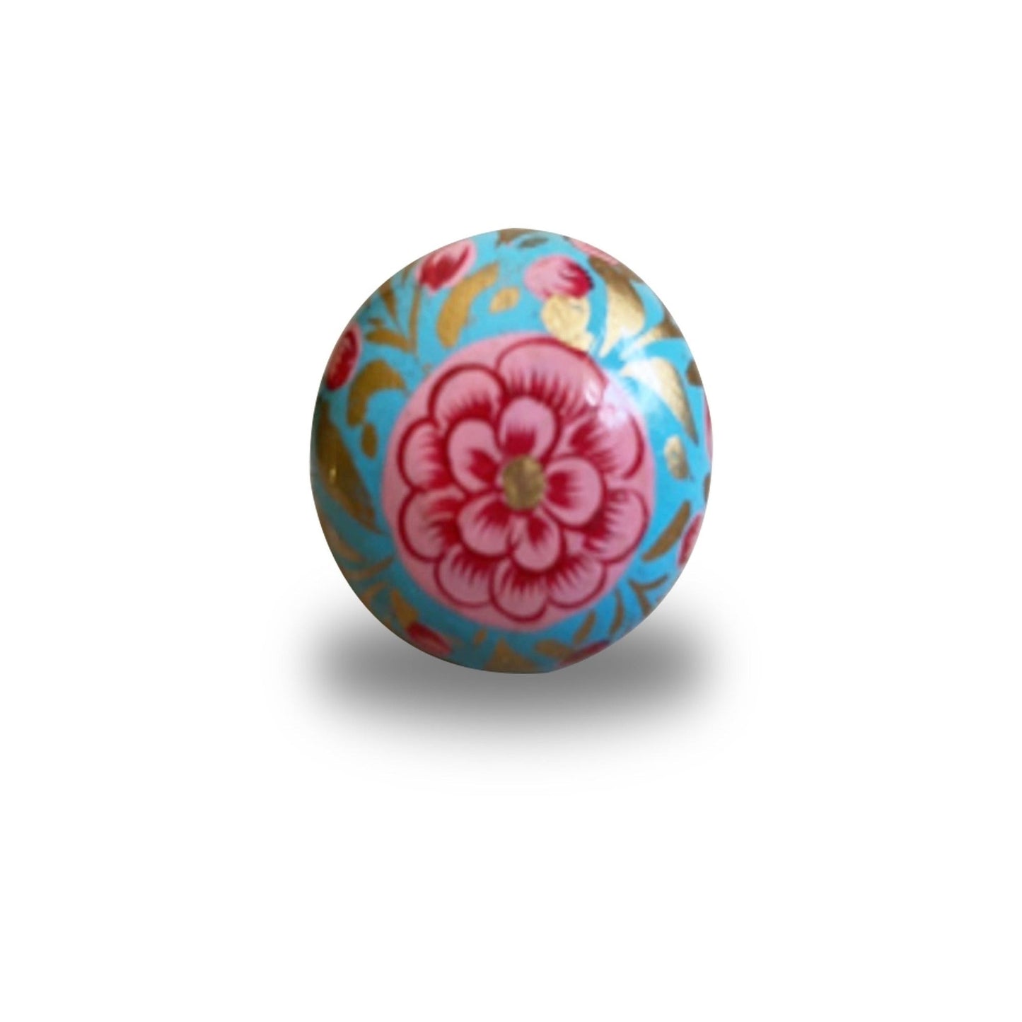 Ceramic Floral Furniture Knob, Teak & Pink