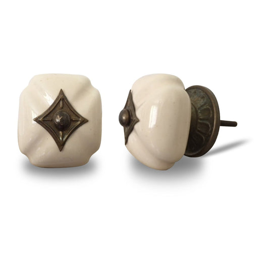 Ceramic Octagon Furniture Knob, Ivory White