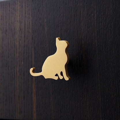 Cat Iron Knobs, Face To Left, Brass Finish