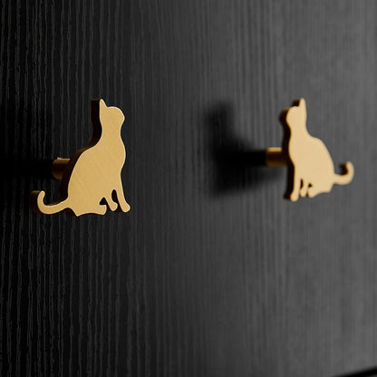 Cat Iron Knobs, Face To Right, Brass Finish