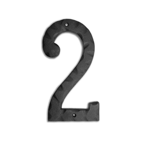 Matte Black Hammer Tone Cast Iron House Number, 6 inch, #2