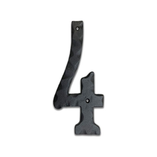 Matte Black Hammer Tone Cast Iron House Number, 6 inch, #4