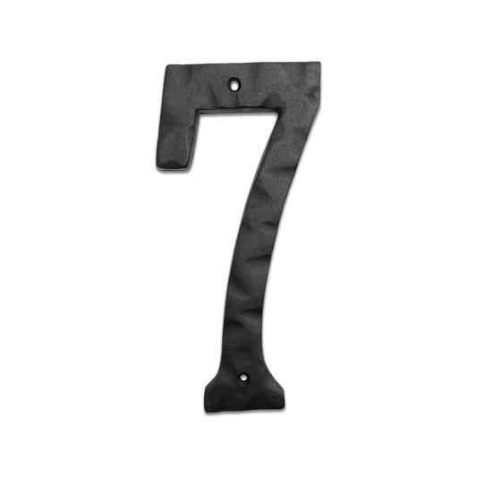 Matte Black Hammer Tone Cast Iron House Number, 6 inch, #7