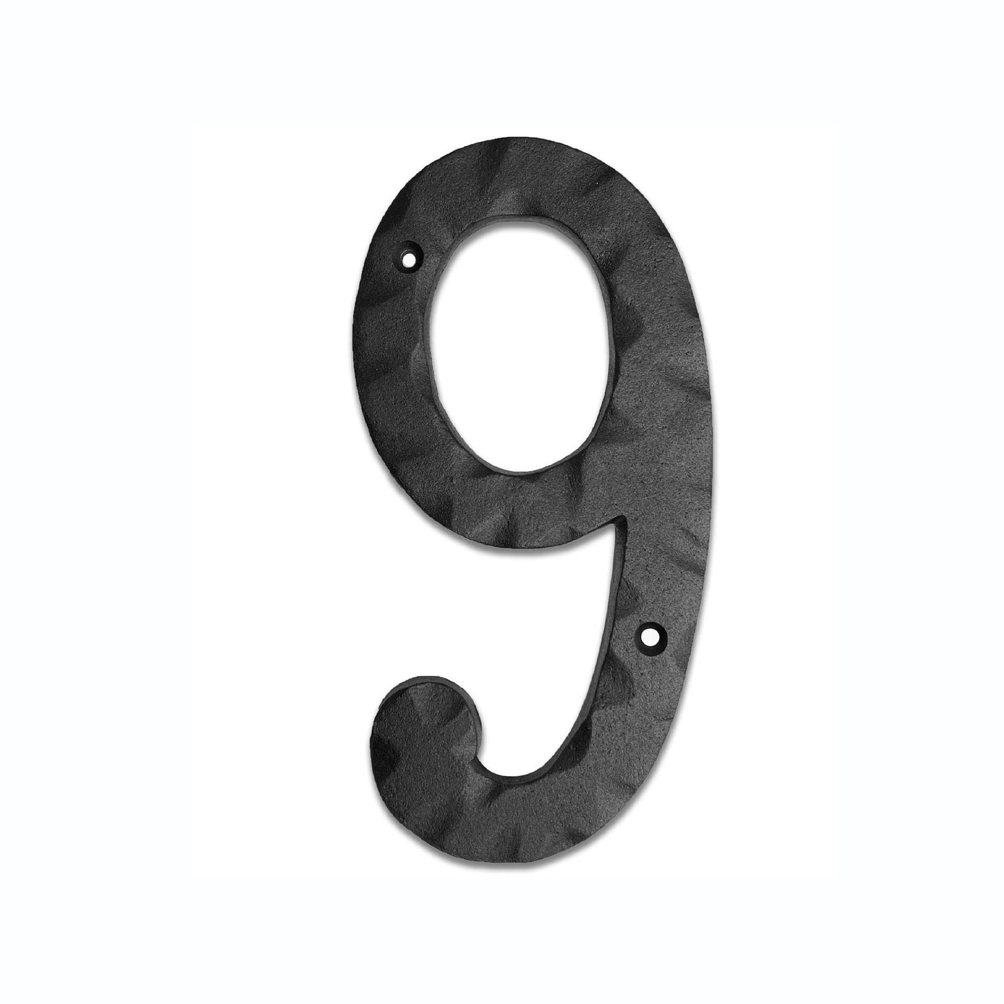 Matte Black Hammer Tone Cast Iron House Number, 6 inch, #9