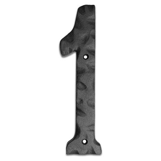 Matte Black Hammer Tone Cast Iron House Number, 8 inch, #1