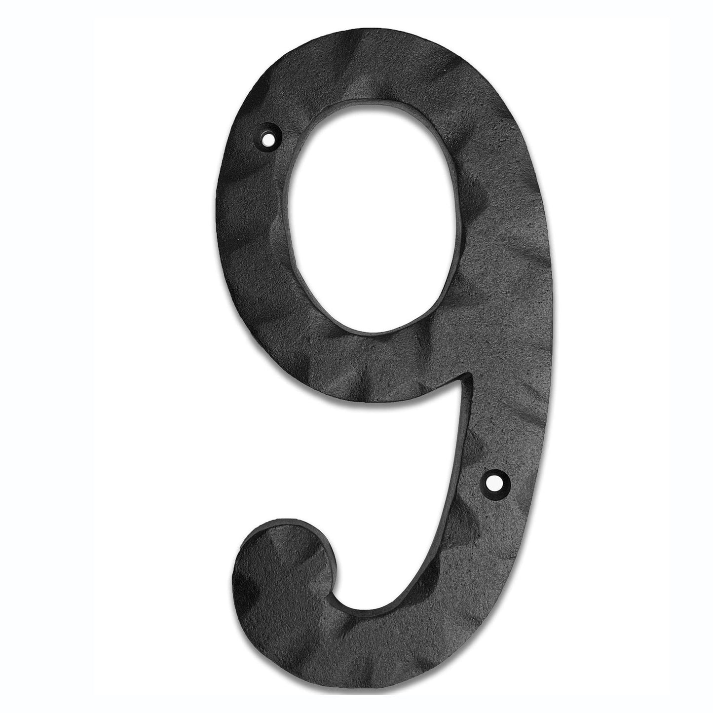 Matte Black Hammer Tone Cast Iron House Number, 8 inch, #9