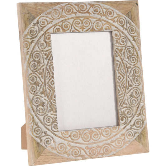 Photo Frame, With White Carving Finish, Mango Wood (KI-2132)