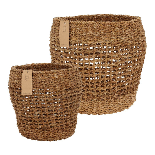 Basket Set 2 Pcs, Conical Shaped, Made Of Seagrass