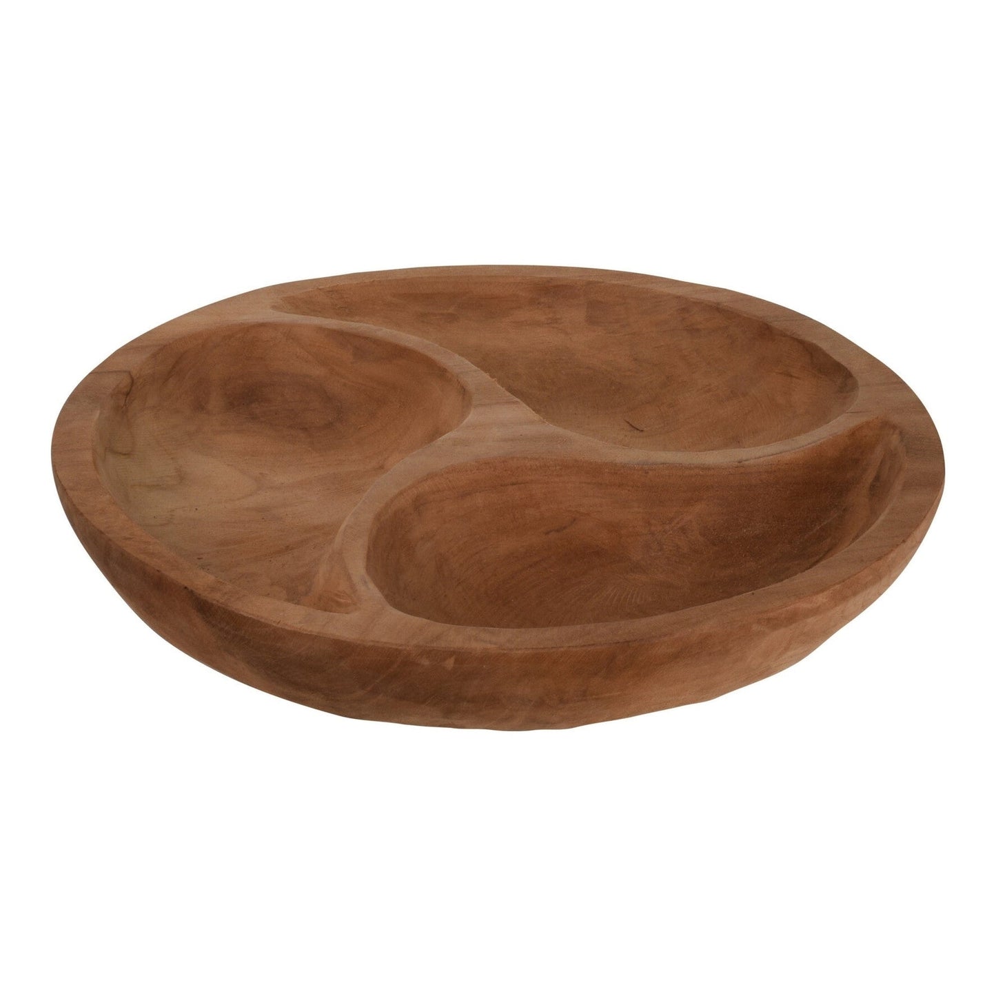 Serving Platter, Round, Teak, 3 Compartment Divide