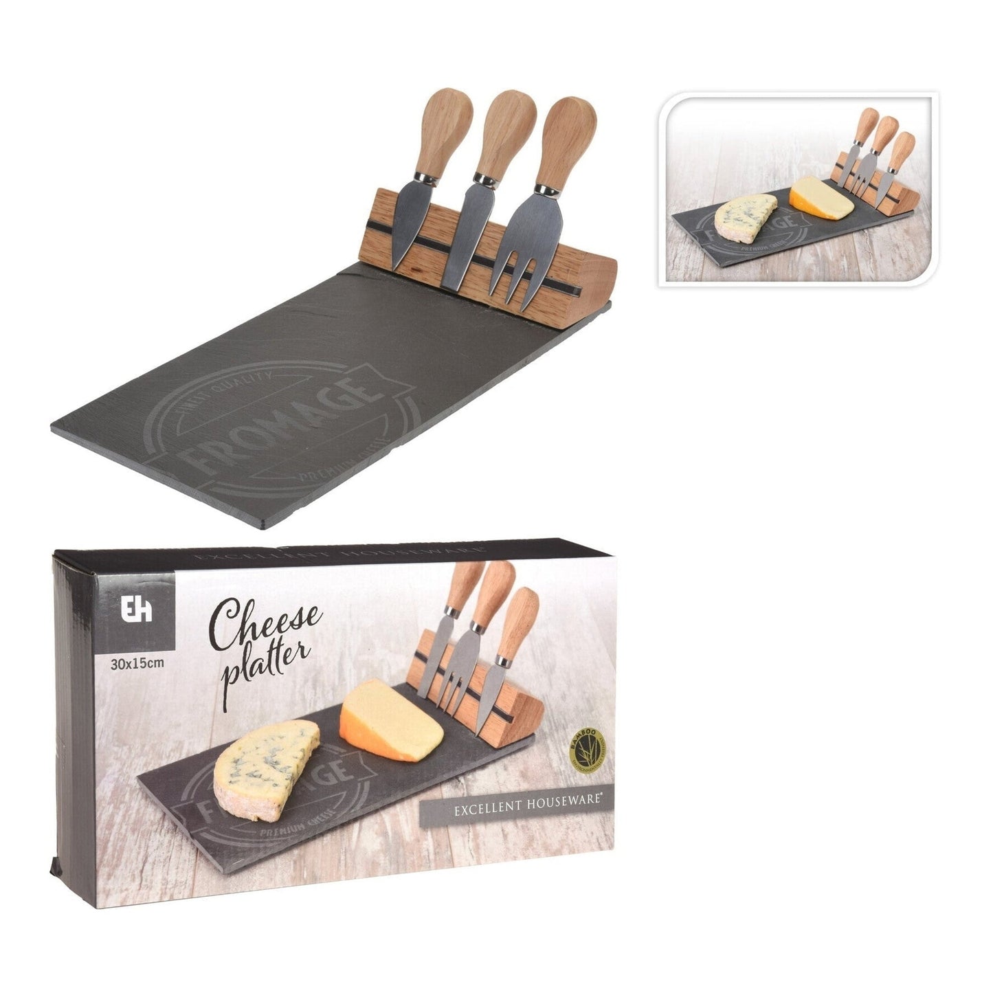 Cheese Board Slate Material With 3 Stainless Steel Knives